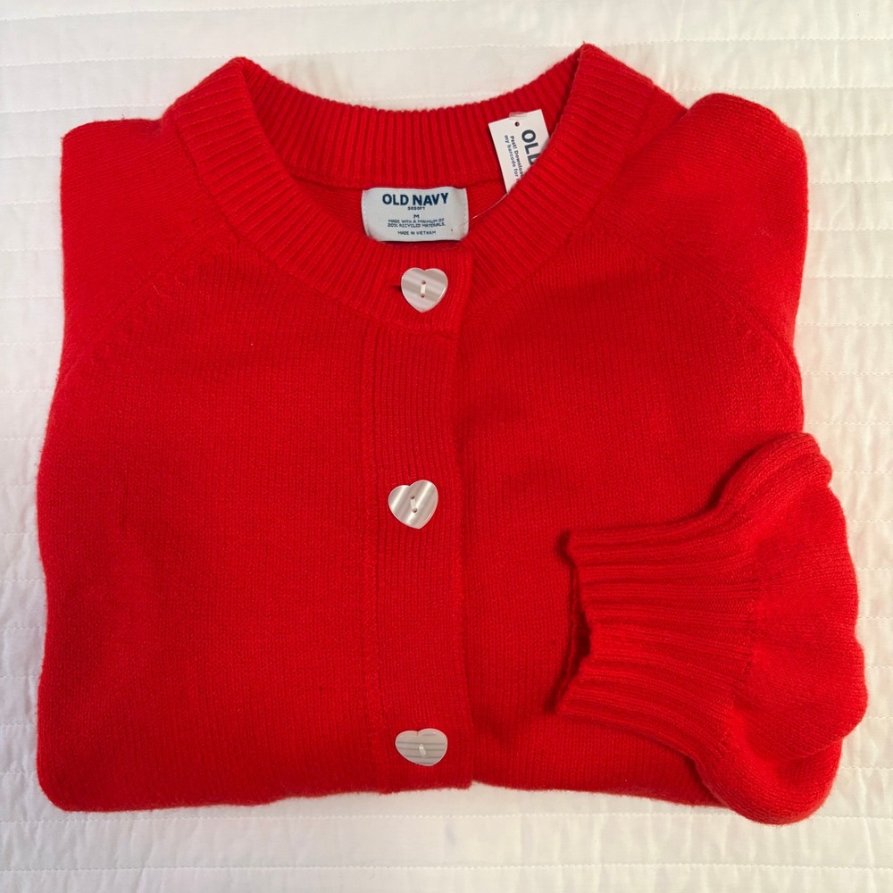 Old Navy SoSoft Red Heart Button Cardigan Sweater Womens Medium NWT